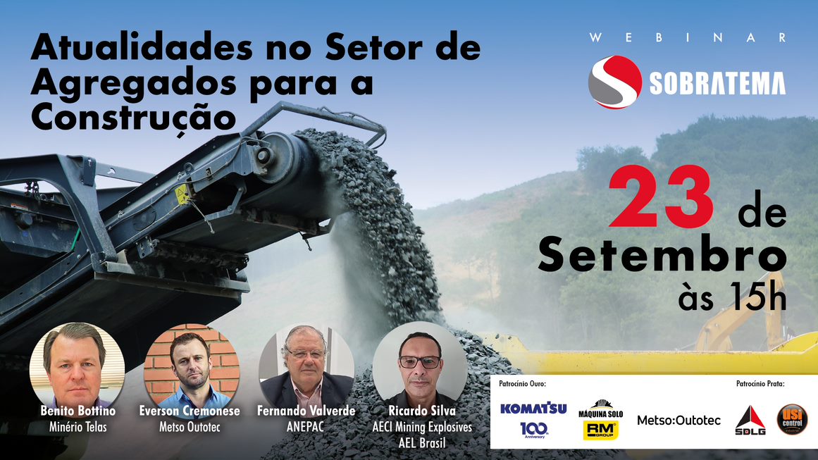 Especialistas na área de agregados para construção mostram, nesta quinta (23), as tendências de mercado no Webinar Sobratema
